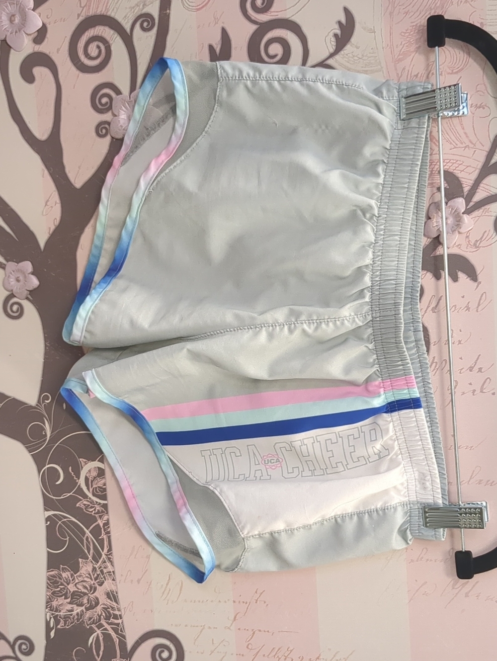 Varsity Light Gray Athletic Shorts with Pastel Trim
